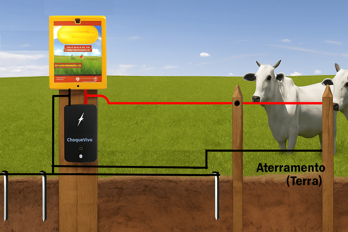 Diagrama do dispositivo RuralPax em uma cerca eletrica